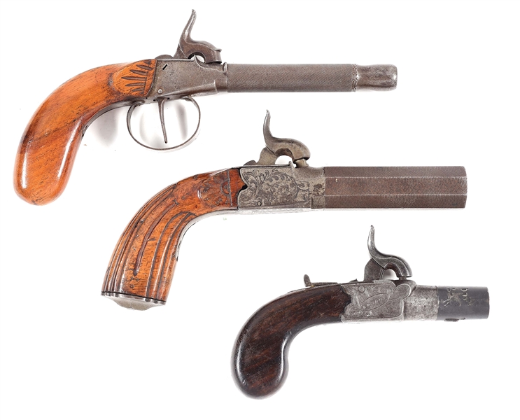 (A) LOT OF 3: RICHARDS, BELGIAN, AND KETLAND PERCUSSION PISTOL.