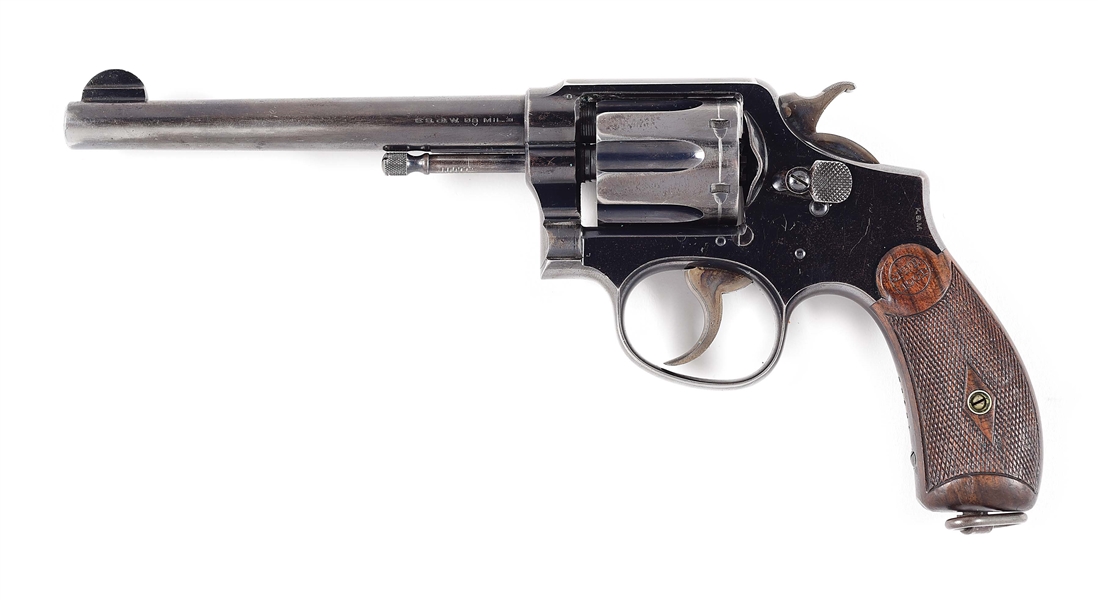 (C) SMITH & WESSON 1899 ARMY .38 REVOLVER WITH UNIT MARKED HOLSTER.