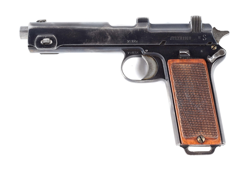 (C) STEYR MODEL 1911 SEMI-AUTOMATIC PISTOL WITH LEATHER HOLSTER.