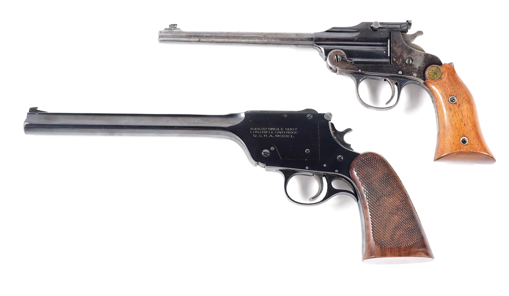 (A) COLLECTORS LOT OF TWO: TWO AMERICAN SINGLE SHOT TARGET PISTOLS BY H&R AND HOPKINS & ALLEN