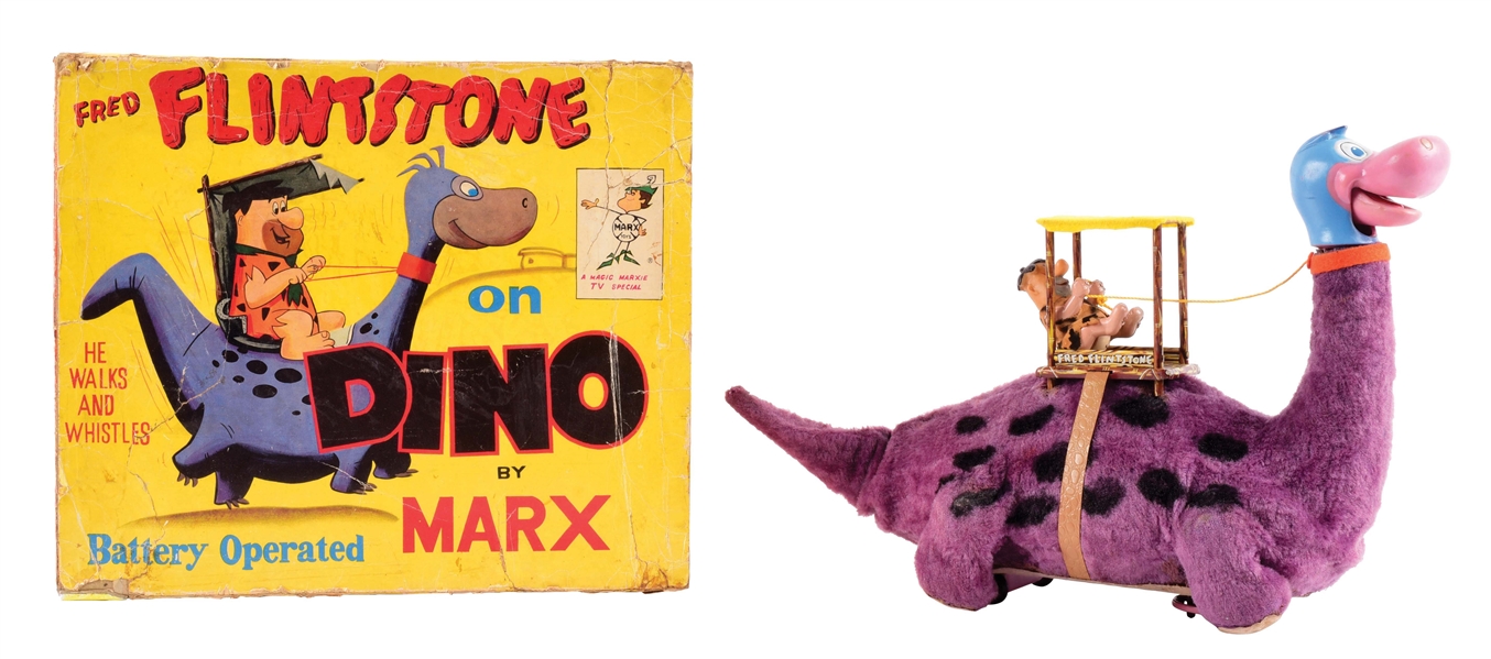 MARX BATTERY-OPERATED FRED FLINTSTONE ON DINO TOY.