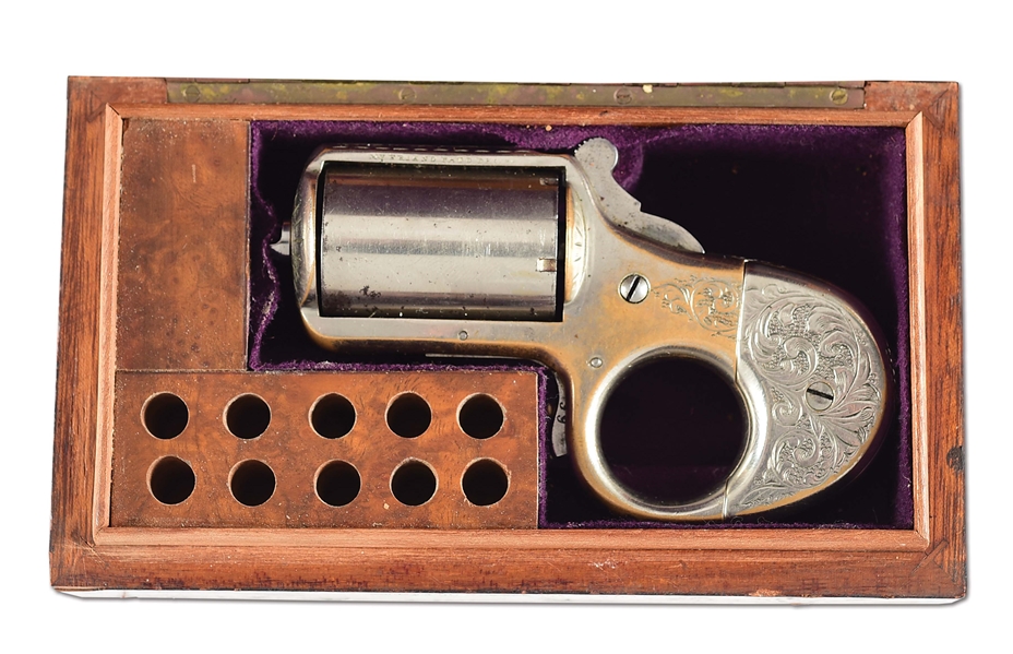 (A) JAMES REID .32 CALIBER KNUCKLE DUSTER REVOLVER WITH CASE.