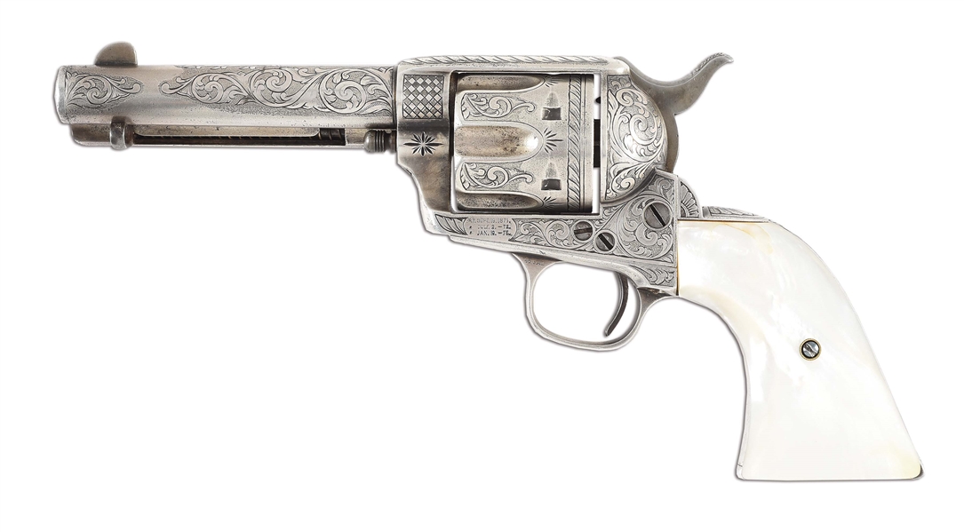 (A) NEW YORK ENGRAVED COLT .45 COLT SINGLE ACTION ARMS WITH FACTORY LETTER.