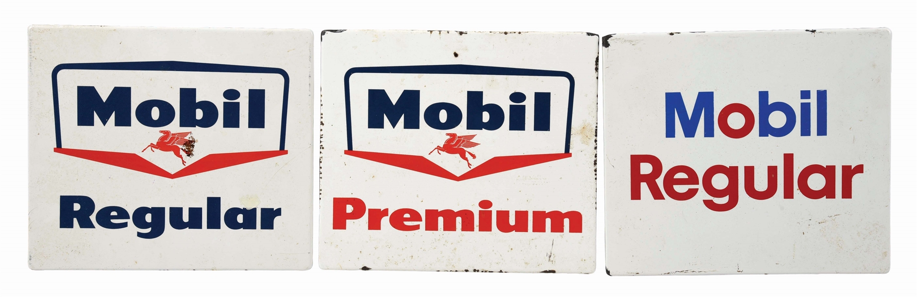 Lot Detail - LOT OF THREE: MOBIL GASOLINE PORCELAIN PUMP PLATES.