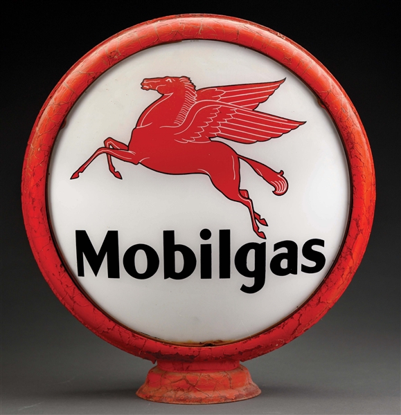MOBILGAS COMPLETE 16.5" GLOBE W/ PEGASUS GRAPHIC ON ORIGINAL METAL BODY. 