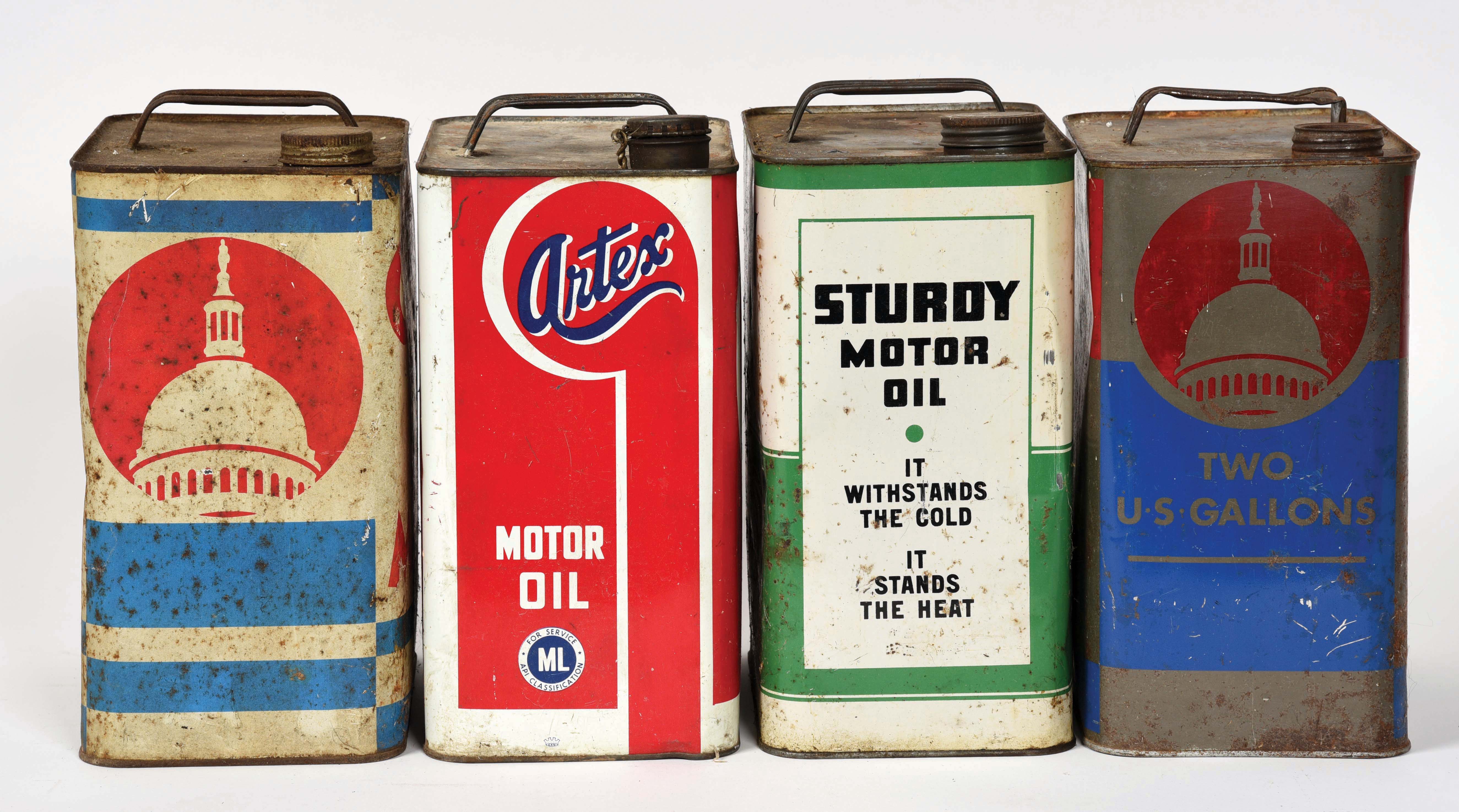 Lot Detail - LOT OF FOUR: TWO GALLON MOTOR OIL CANS FROM ATLANTIC ...