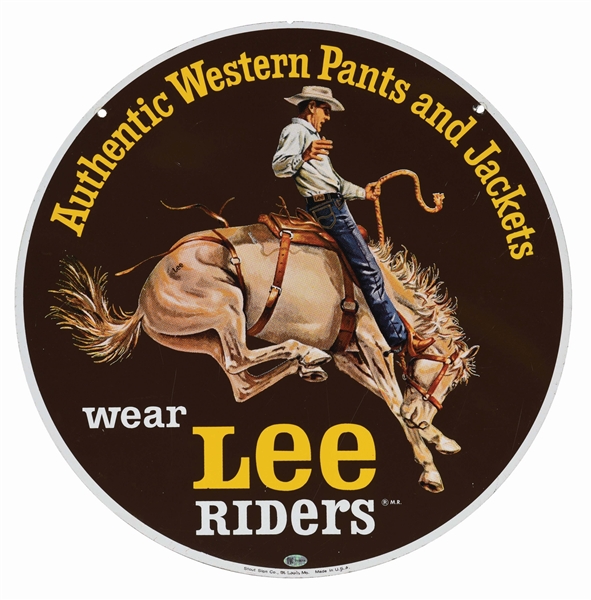 LEE RIDERS TIN SIGN W/ HORSE & COWBOY GRAPHIC. 