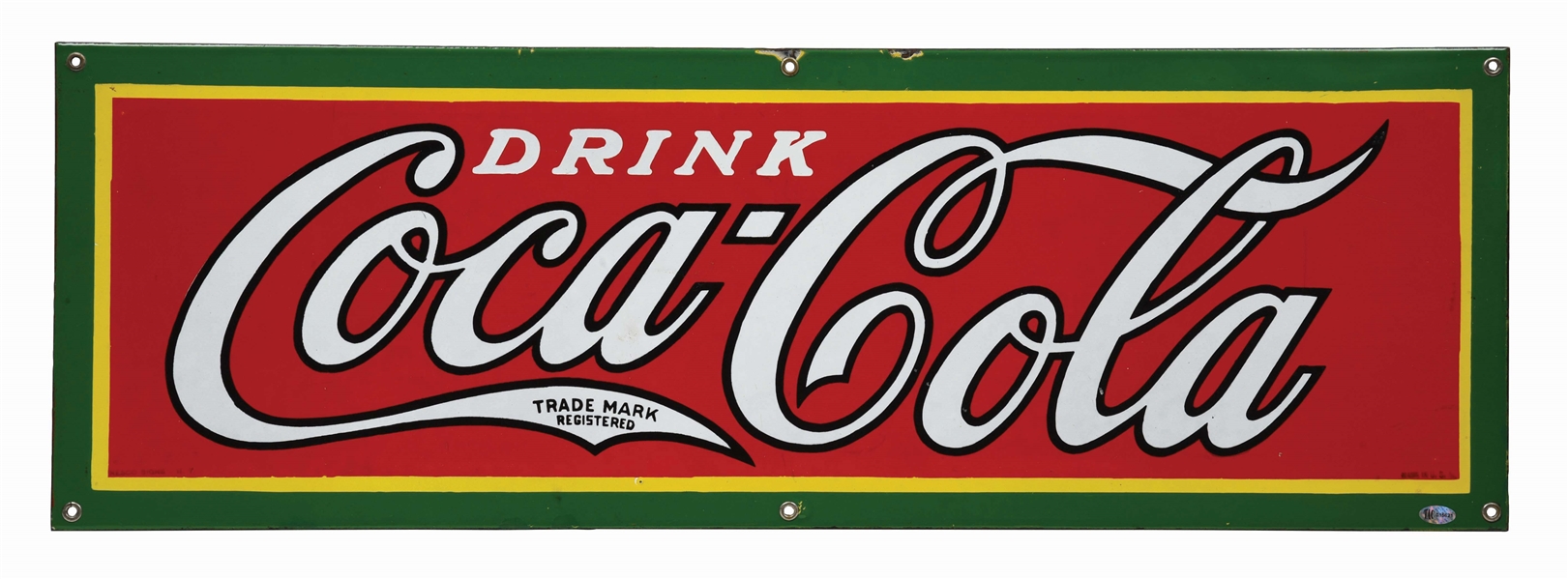 OUTSTANDING DRINK COCA COLA PORCELAIN STRIP SIGN. 