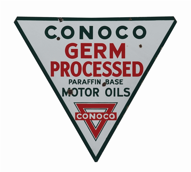 CONOCO GERM PROCESSED MOTOR OILS PORCELAIN SERVICE STATION SIGN.