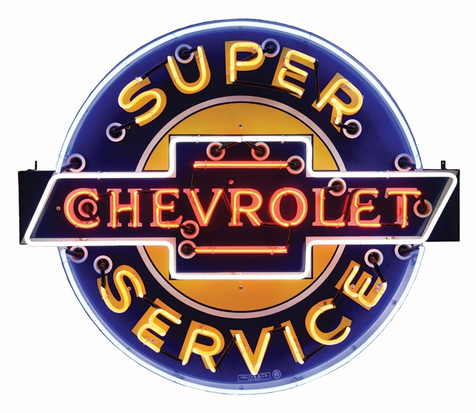CHEVROLET SUPER SERVICE PORCELAIN NEON SIGN. 