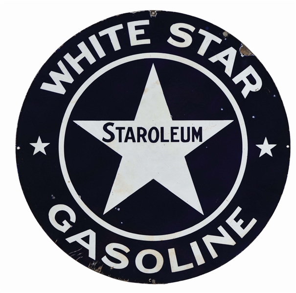 WHITE STAR STAROLEUM GASOLINE PORCELAIN CURB SIGN.