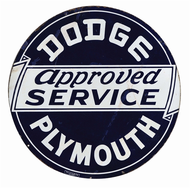 DODGE & PLYMOUTH APPROVED SERVICE PORCELAIN SIGN. 