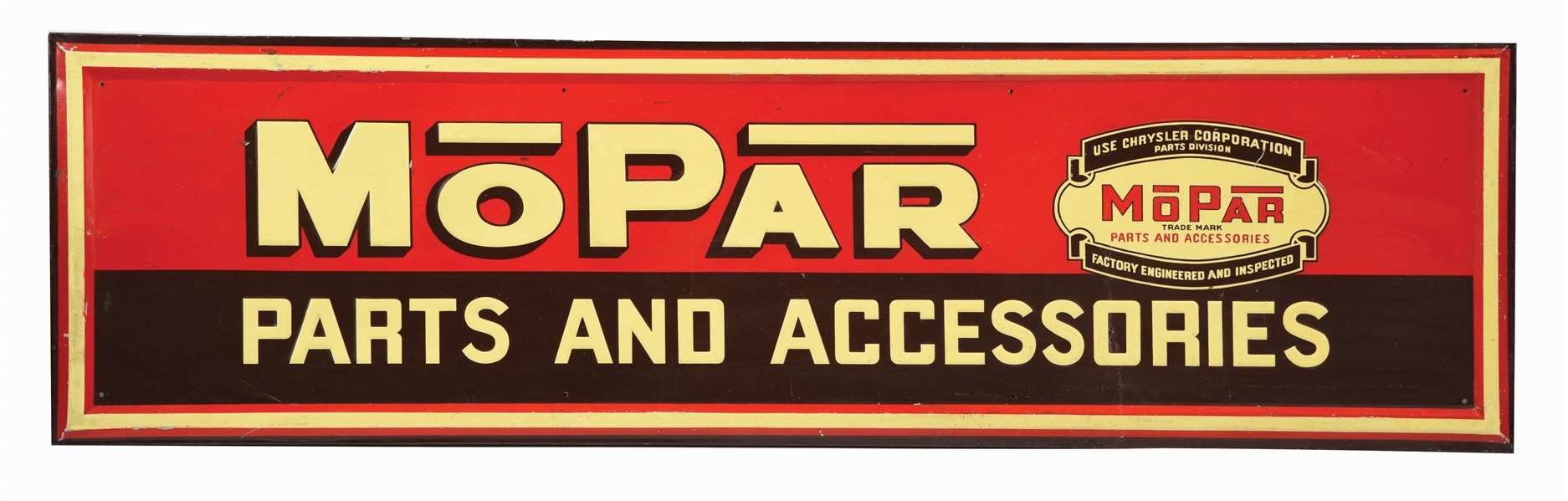 MOPAR PARTS & ACCESSORIES EMBOSSED TIN SIGN.
