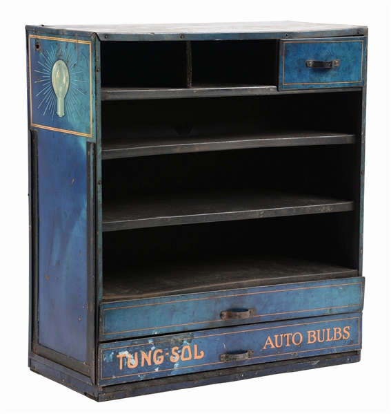 TUNG SOL AUTO BULBS TIN STORE DISPLAY PARTS CABINET. 