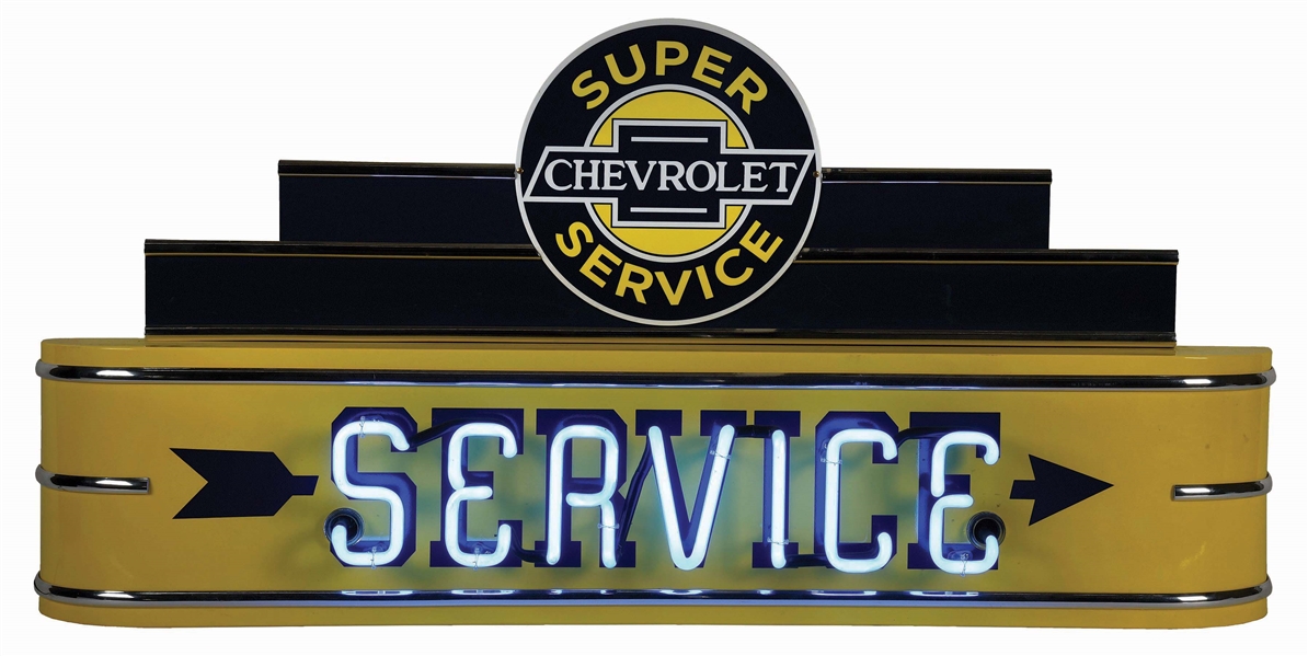 CHEVROLET SUPER SERVICE METAL NEON FANTASY SIGN. 