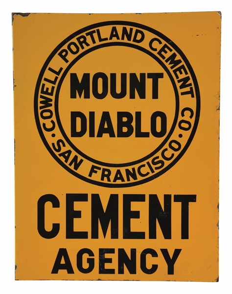 MOUNT DIABLO CEMENT AGENCY PORCELAIN FLANGE SIGN. 