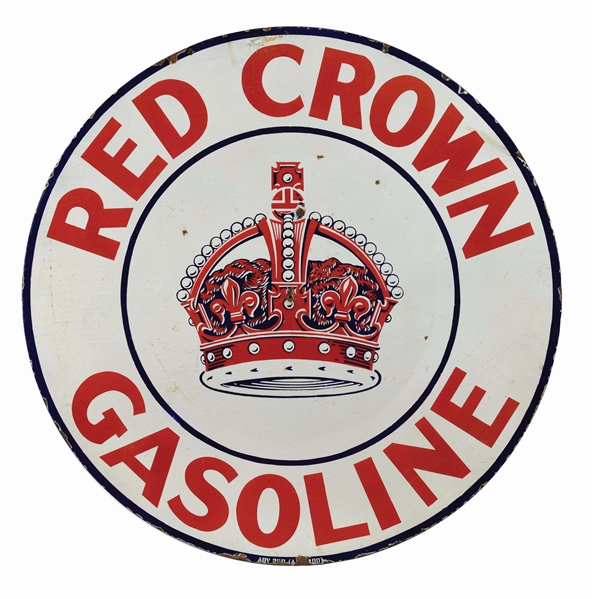 RED CROWN GASOLINE PORCELAIN SERVICE STATION SIGN. 