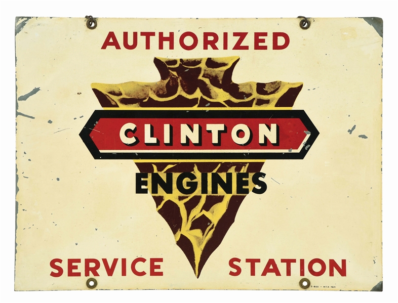 CLINTON ENGINES AUTHORIZED SERVICE STATION TIN SIGN. 
