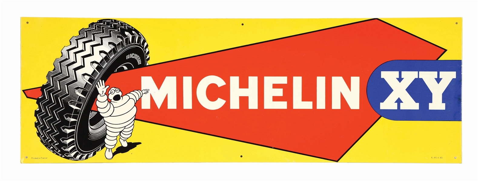 MICHELIN XY TIRES TIN SIGN W/ TIRE & BIBENDUM GRAPHIC. 