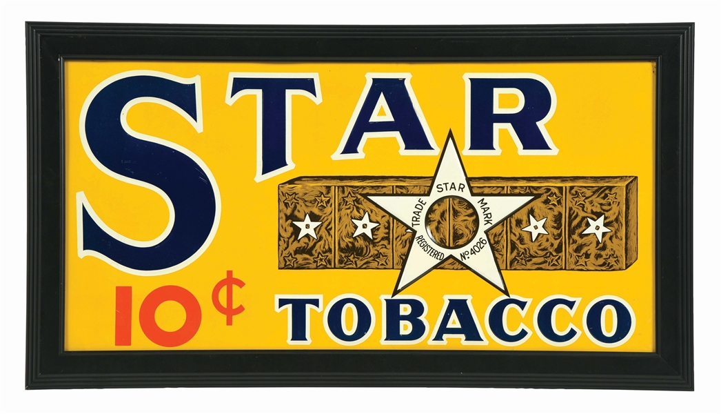 OUTSTANDING STAR TOBACCO EMBOSSED TIN SIGN W/ ADDED FRAME. 