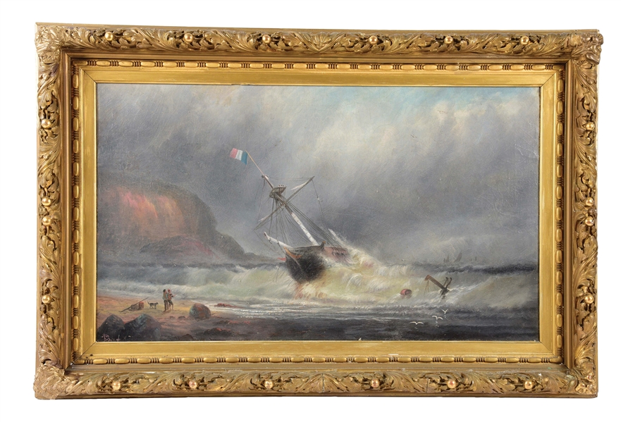 ELISHA TAYLOR BAKER (AMERICAN 1827 - 1890) SHIPWRECK ON THE COAST.