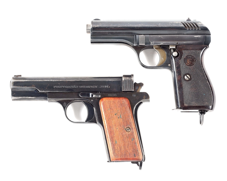 (C) LOT OF 2: WORLD WAR II .380 SEMI AUTOMATIC PISTOLS, CZ 24 WITH HOLSTER & HUNGARIAN 29M.