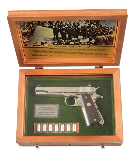 (M) COLT WWII ASIATIC-PACIFIC THEATER COMMEMORATIVE 1911A1 SEMI-AUTOMATIC PISTOL WITH DISPLAY CASE.