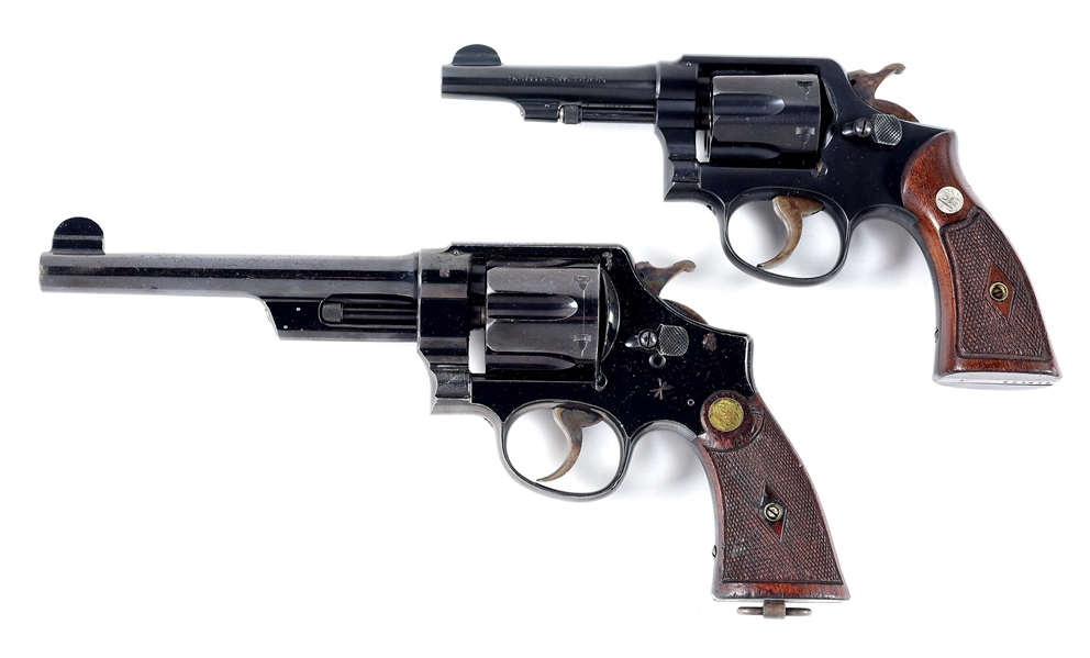 (C) COLLECTORS LOT OF TWO: SMITH & WESSON MODEL MILITARY POLICE 38 AND .455 TRIPLE LOCK 1ST MODEL REVOLVERS.