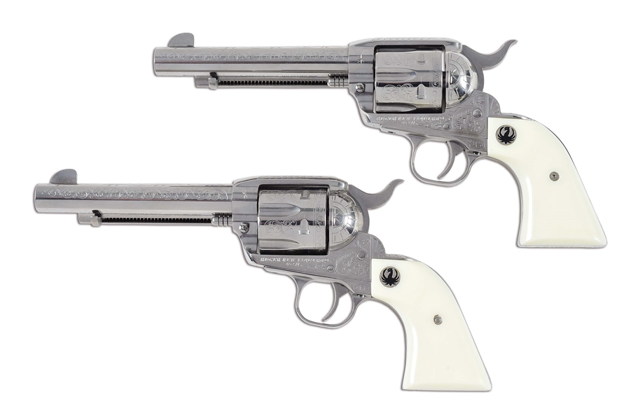 (M) LOT OF 2: CONSECUTIVE PAIR OF ENGRAVED RUGER "ONE OF ONE THOUSAND" NEW VAQUERO REVOLVERS.