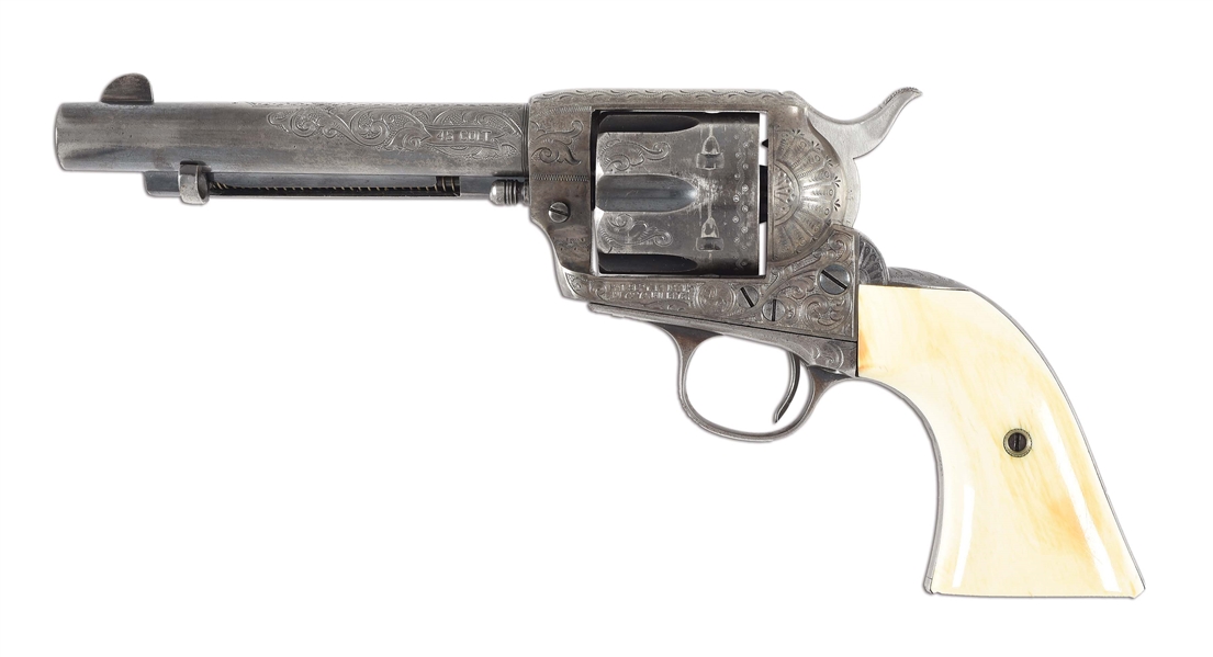 (C) FACTORY ENGRAVED TEXAS SHIPPED COLT .45 LC SINGLE ACTION ARMY REVOLVER WITH FACTORY LETTER.