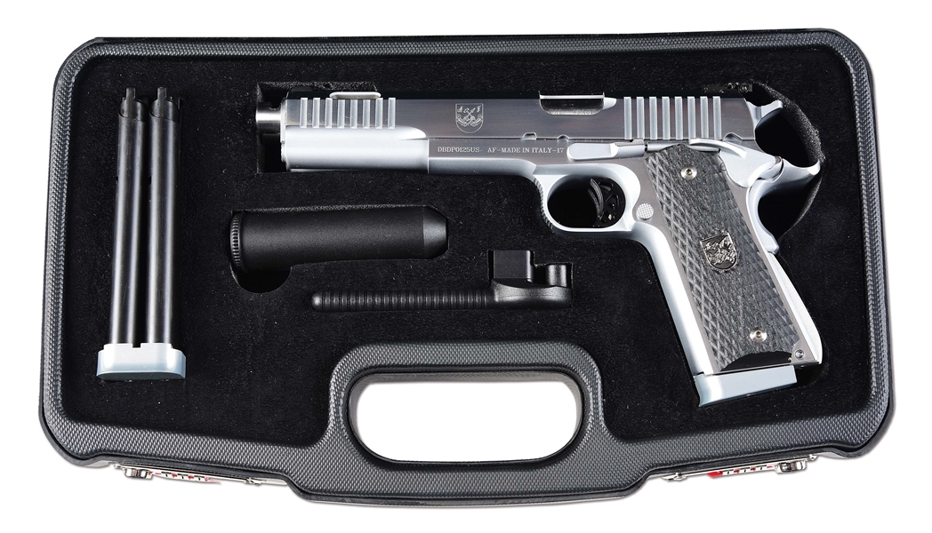 (M) HIGHLY DESIRABLE ARSEAL 2011 DUELLER PRISMATIC .45 ACP DOUBLE BARREL SEMI-AUTOMATIC HANDGUN WITH CASE AND ACCESSORIES.