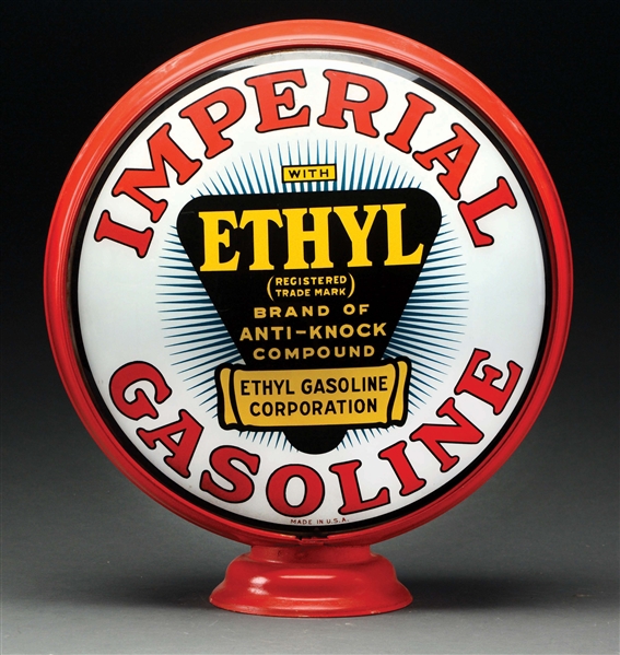 IMPERIAL ETHYL GASOLINE COMPLETE 16.5" GLOBE ON METAL BODY.