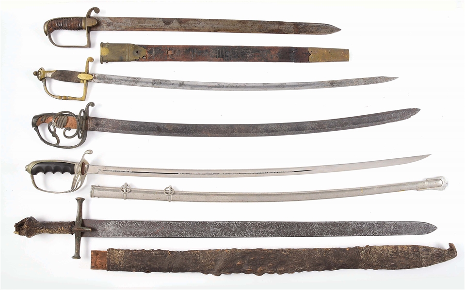 LOT OF 5: US, BRITISH, FRENCH AND SUDANESE SWORDS.
