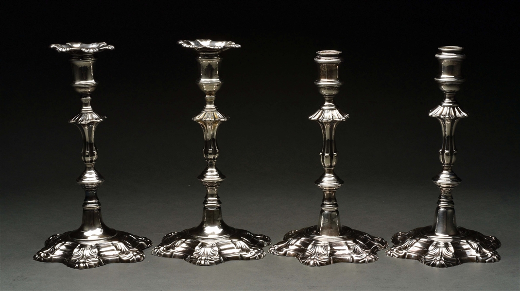 A PAIR OF ENGLISH SILVER CANDLESTICKS.