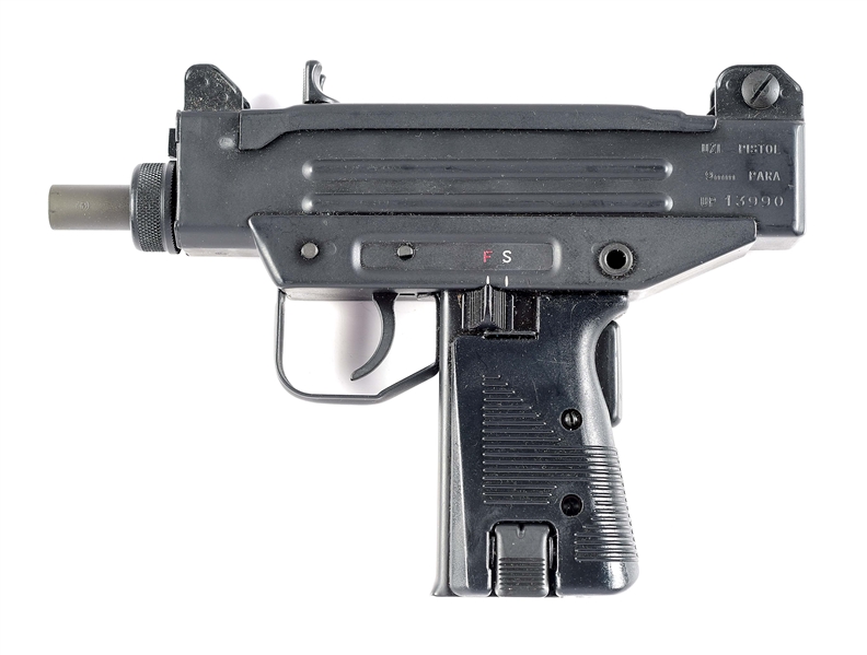(M) UZI SEMI-AUTOMATIC PISTOL MADE IN ISRAEL BY IMI AND IMPORTED BY ACTION ARMS WITH CASE AND ACCESSORIES.