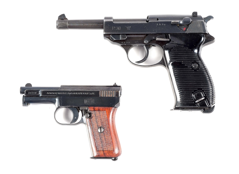 (C) LOT OF TWO: MAUSER P38 AND 1914 SEMI AUTOMATIC PISTOLS.