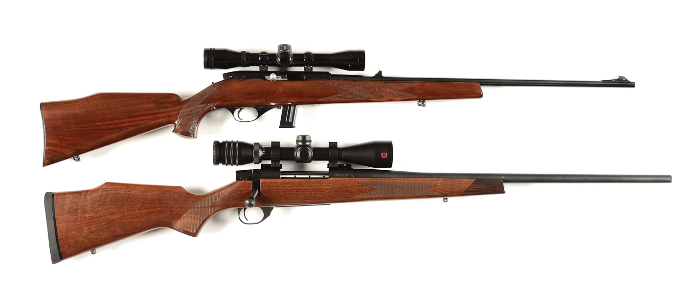 (M) LOT OF TWO: WEATHERBY MARK XXII AND VANGUARD RIFLES WITH SCOPES.