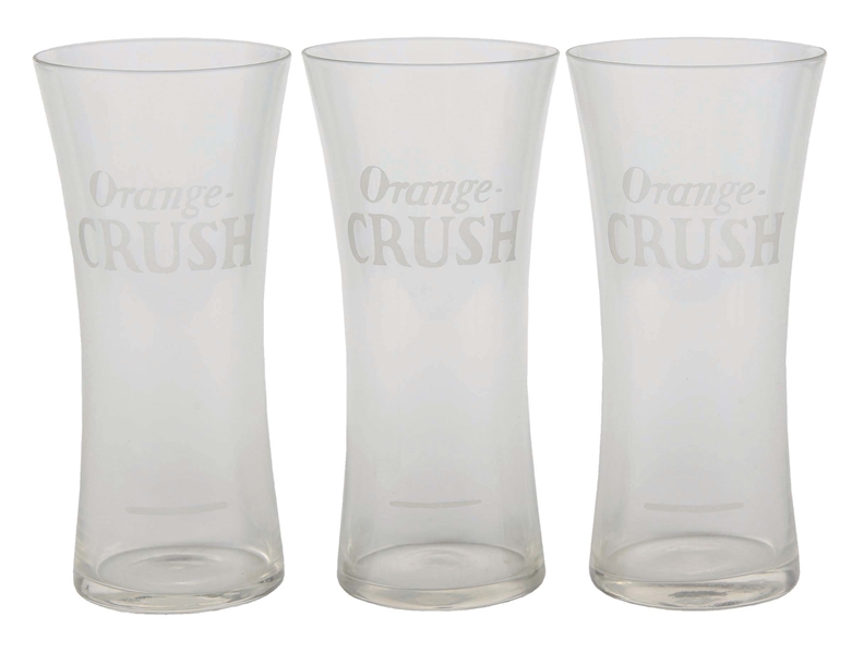 LOT OF 3: ORANGE CRUSH GLASSES. 