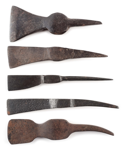LOT OF 5: 18TH CENTURY TOMAHAWK HEADS FROM THE ROBERT DITCHBURN COLLECTION.