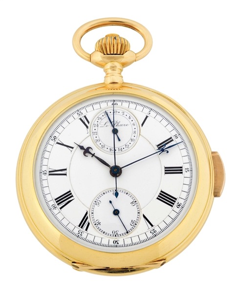 18K GOLD LE PHARE, SWISS MINUTE REPEATER CHRONOGRAPHE COMPTEUR O/F POCKET WATCH.