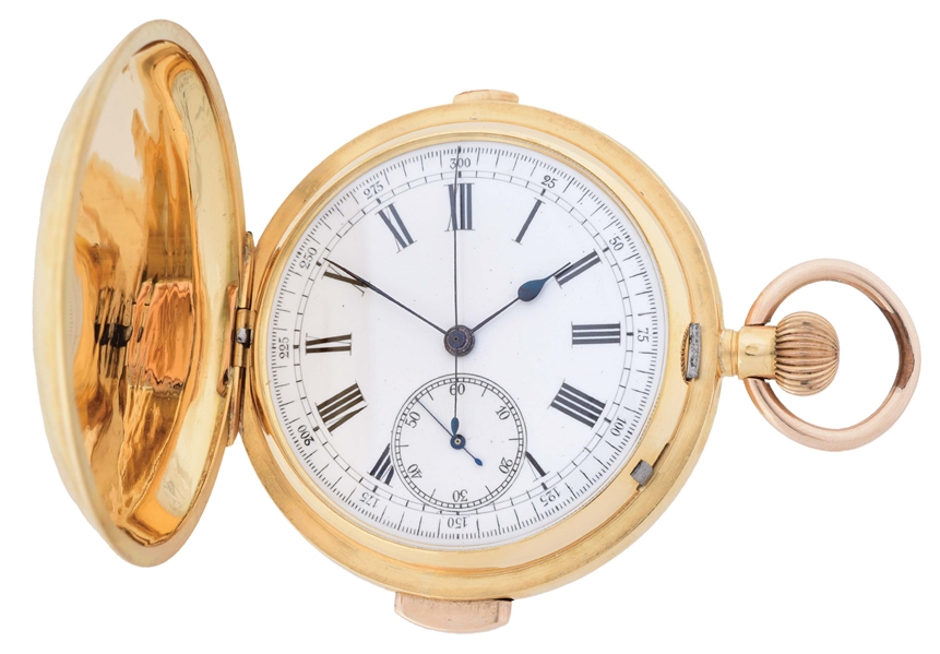 18K GOLD SWISS MINUTE REPEATING CHRONOGRAPH H/C POCKET WATCH.