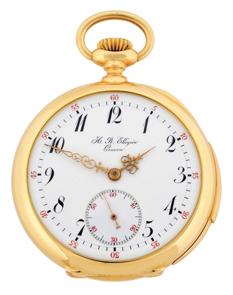 18K GOLD H.R. EKEGREN FOR J.E. CALDWELL MINUTE REPEATING O/F POCKET WATCH.
