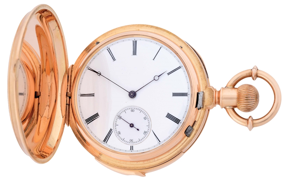 18K PINK GOLD SWISS MINUTE REPEATING H/C POCKET WATCH. 