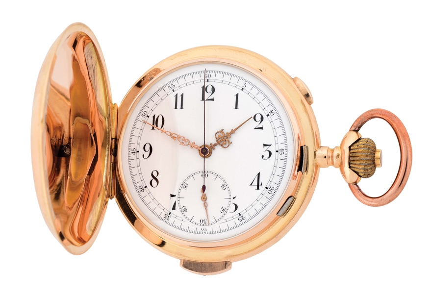 18K PINK GOLD TEMPORA, SWISS MINUTE REPEATING CHRONOGRAPH H/C POCKET WATCH.