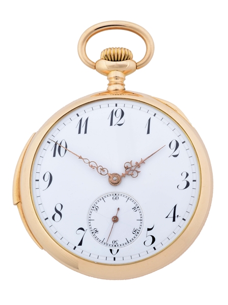 14K GOLD SWISS MINUTE REPEATING O/F POCKET WATCH, CIRCA 1890S. 