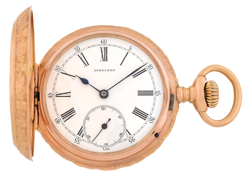 18K PINK GOLD LONGINES TWO COLOR H/C POCKET WATCH, CIRCA 1880.