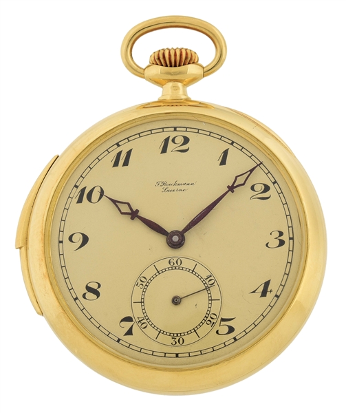 18K GREEN GOLD F. ROECKMANN, LUCERNE, SWISS MINUTE REPEATING O/F POCKET WATCH.