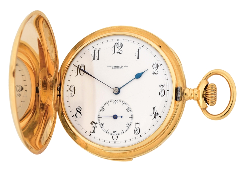 18K GOLD TOUCHON & CO SWISS MINUTE REPEATING H/C POCKET WATCH.
