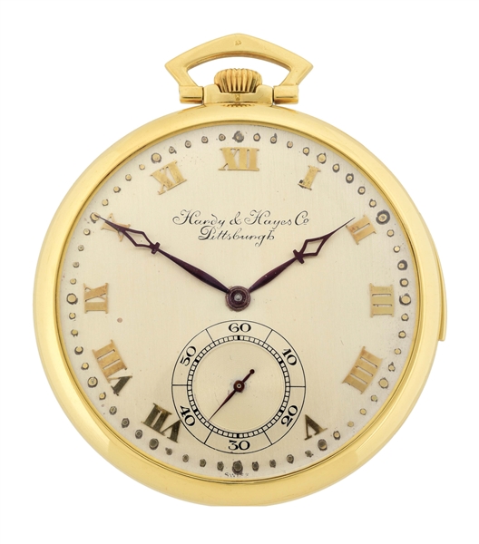 18K GOLD FRANKFELD FRERES FOR HARDY & HAYES CO, PITTSBURG, MINUTE REPEATING O/F POCKET WATCH. 