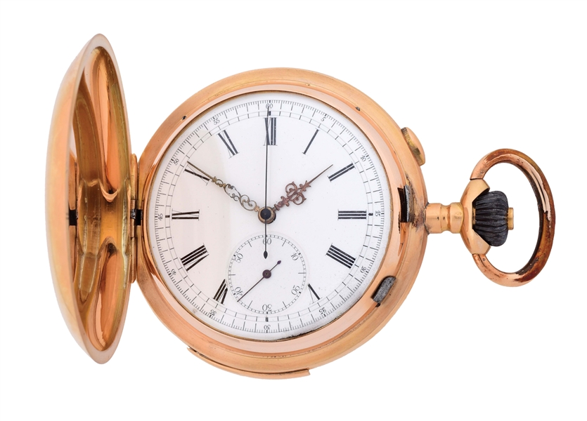 18K PINK GOLD INVICTA MINUTE REPEATING CHRONOGRAPH H/C POCKET WATCH, CIRCA 1899.